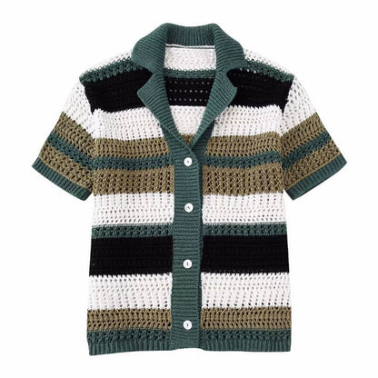 Trendy Short Sleeve Striped Knit Top