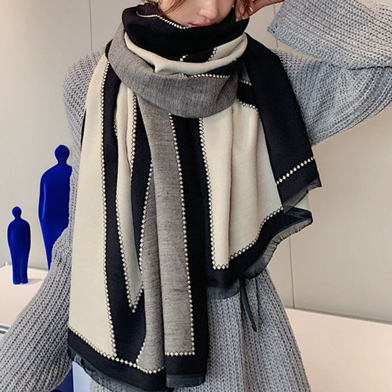 Color Block Long Warm Scarf