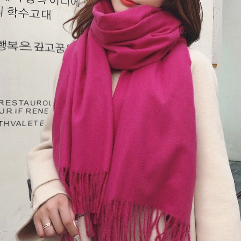 Thickened Imitation Cashmere Solid Color Tassled Scarf