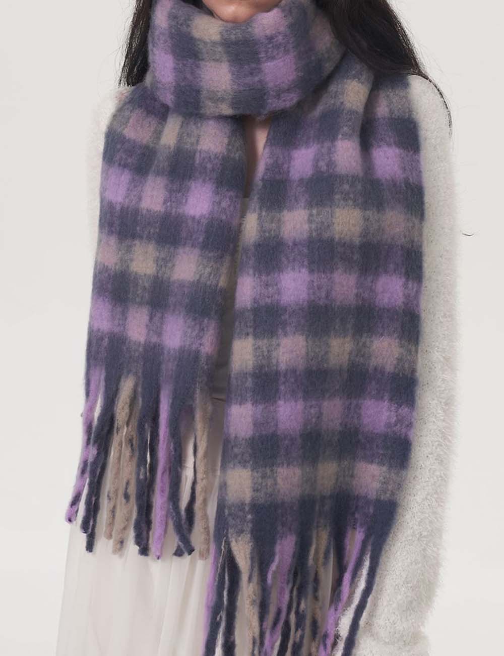 Soft Color Block Lambswool Tartan Plaid Scarf