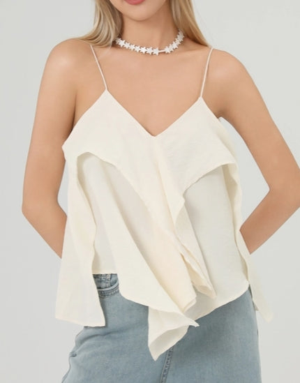 V-Neck Irregular Flounce String Cami Top
