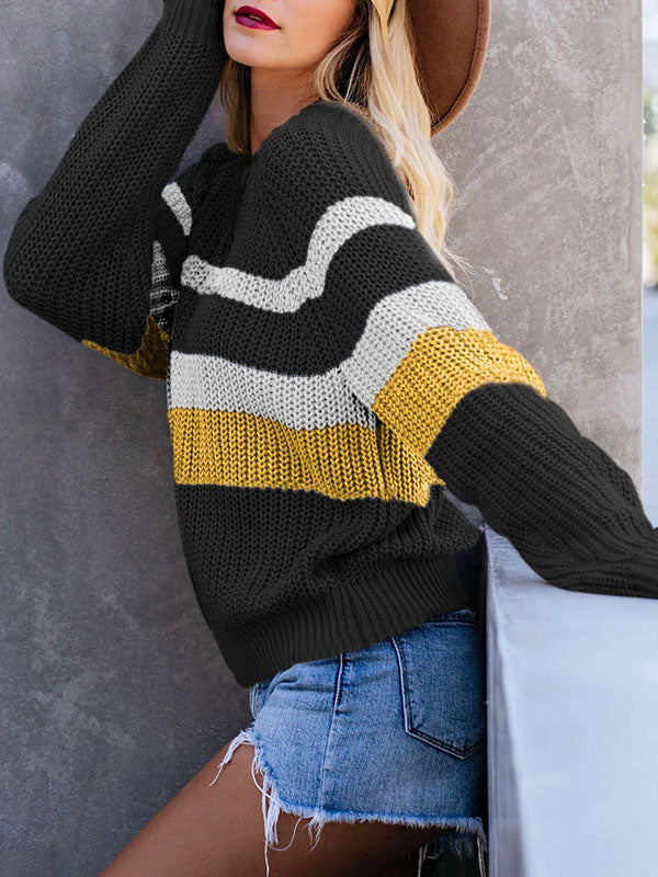 Thick Striped Long Sleeves Sweater Tops