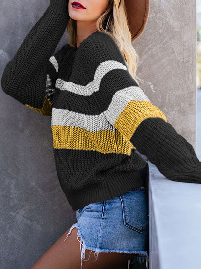 Thick Striped Long Sleeves Sweater Tops