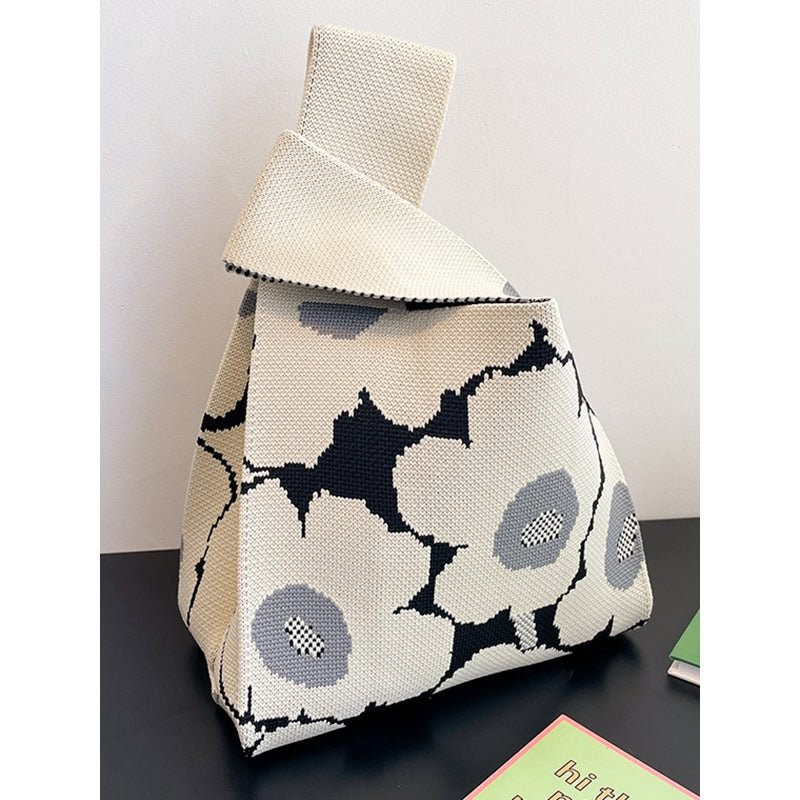 Contrast Color Floral Printed Woven Woven Handbag