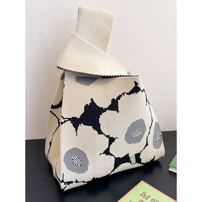 Contrast Color Floral Printed Woven Woven Handbag