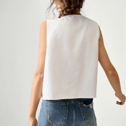 Floral Embroidered Open Front Vest