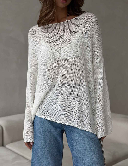 Minimalist Solid Color Knitted Hollow Out Top