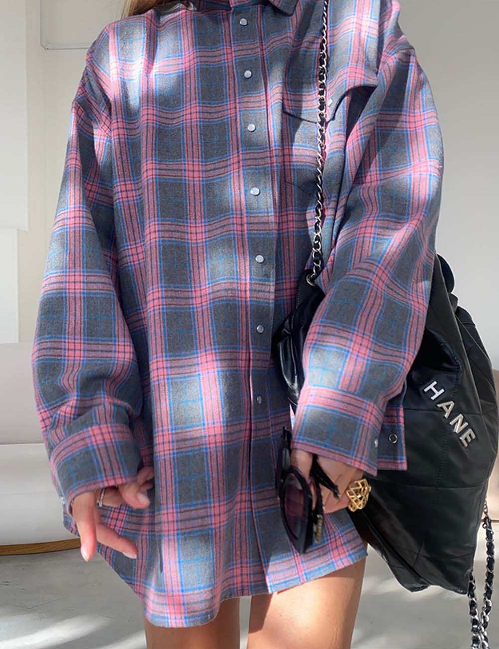 Vintage Plaid Loose Lapel Collar Top