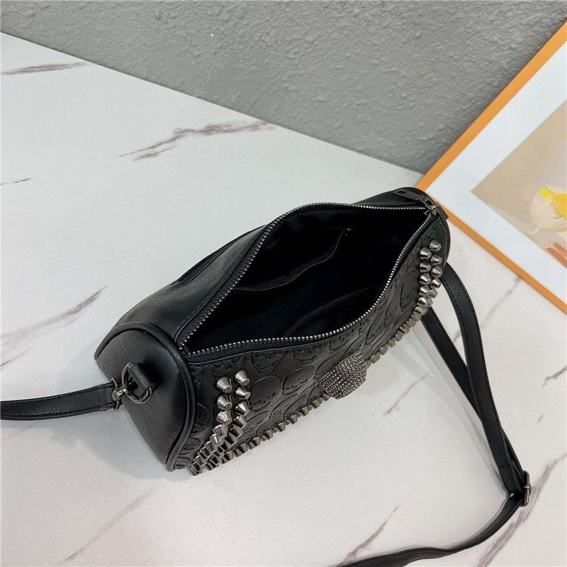 Embossed Skull Riveted Shoulder Bag