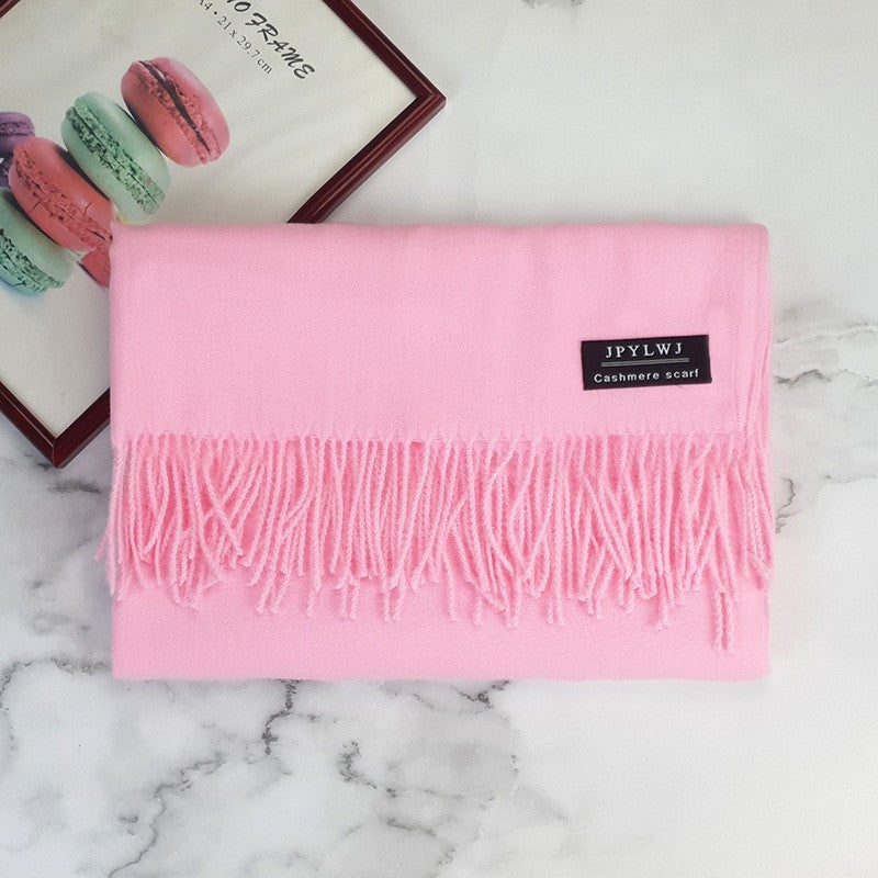 Thickened Imitation Cashmere Solid Color Tassled Scarf