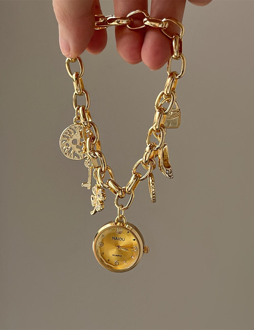 Heart Pendant Charm Bracelet Quartz Watch