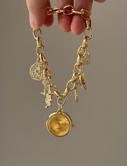 Heart Pendant Charm Bracelet Quartz Watch