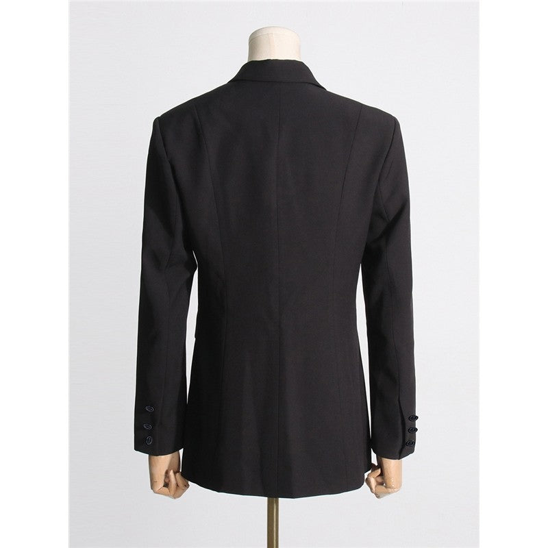 Solid Color Long Sleeve Lapel Irregular Collar Blazer Outerwear