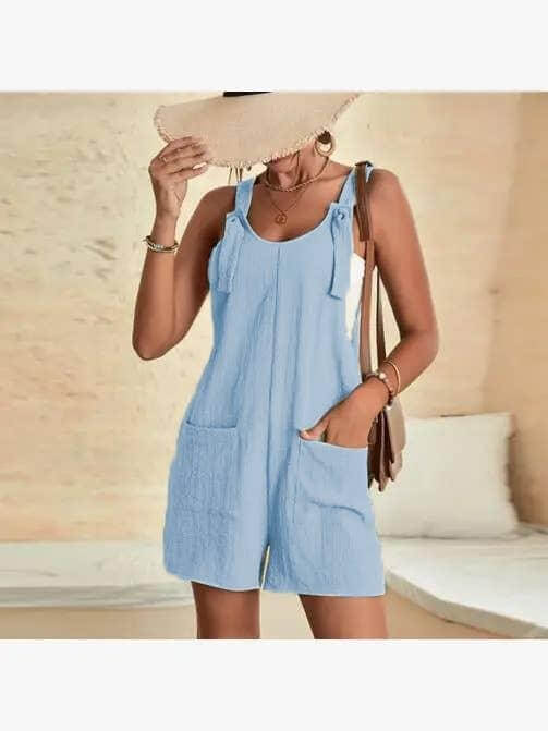 Solid Color Pocket Short Jumpsuit