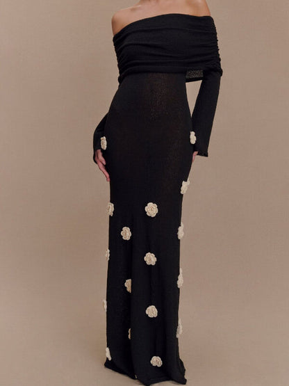 3D Floral Off Shoulder Dress Cover Up