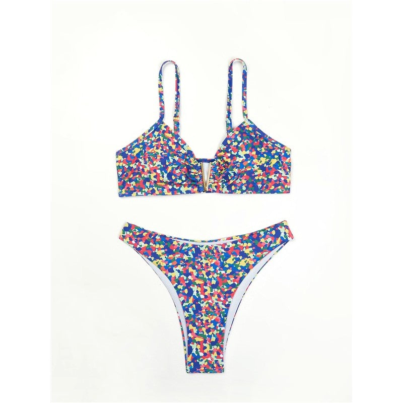 Split Two-Piece Printed U-Shape Bikini Swimsuit
