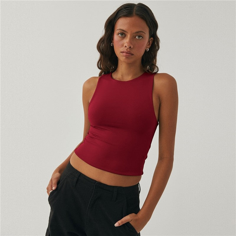 Sleeveless Tight Fit Crew Neck Crop Top
