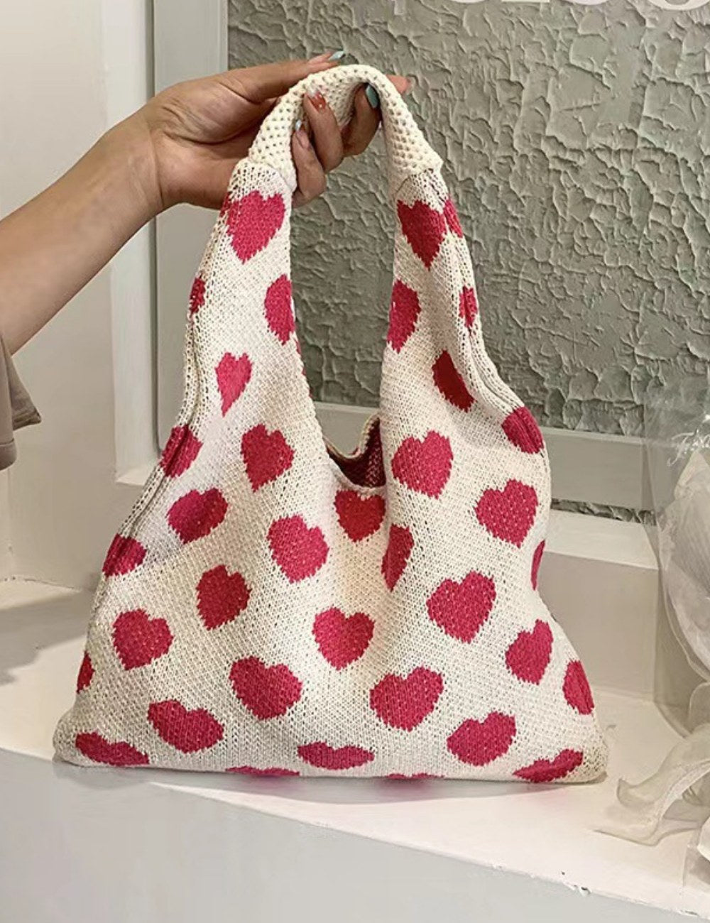 Cute Love Color Block Knit Shoulder Bag