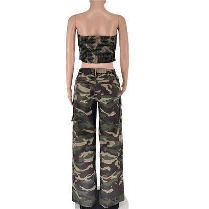 Fashion Camouflage Wrap Top Long Pants Set