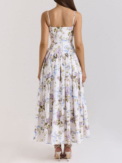 Floral Print Slim Maxi Spaghetti Dress