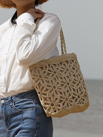 Flower Hollow Out Solid Color Shoulder Bag