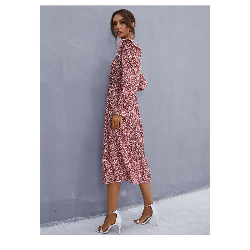 Petal Sleeve Floral Waist Square Neck Dress