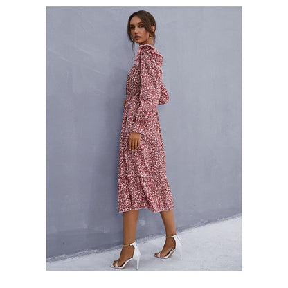 Petal Sleeve Floral Waist Square Neck Dress