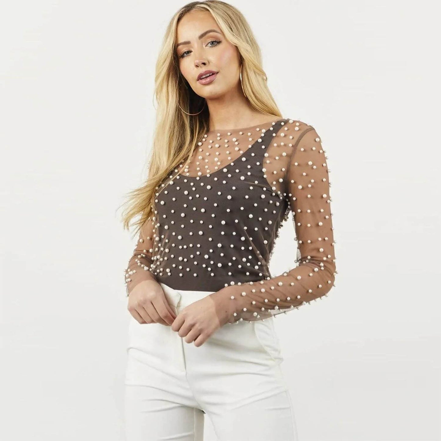 Pearl Studded See Through Top