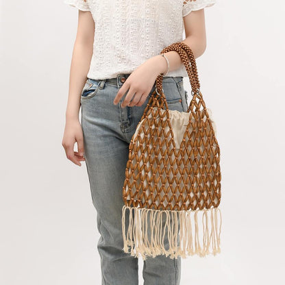 Tassel Wooden Handbag Bead Beach Bag