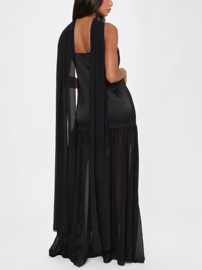 Solid Color Splicing Spaghetti Maxi Dress