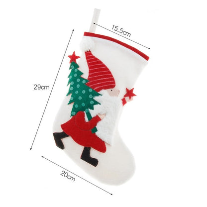 White Nordic Embroidered Old Man Christmas Socks Candy Bag Christmas Socks Gift Bag