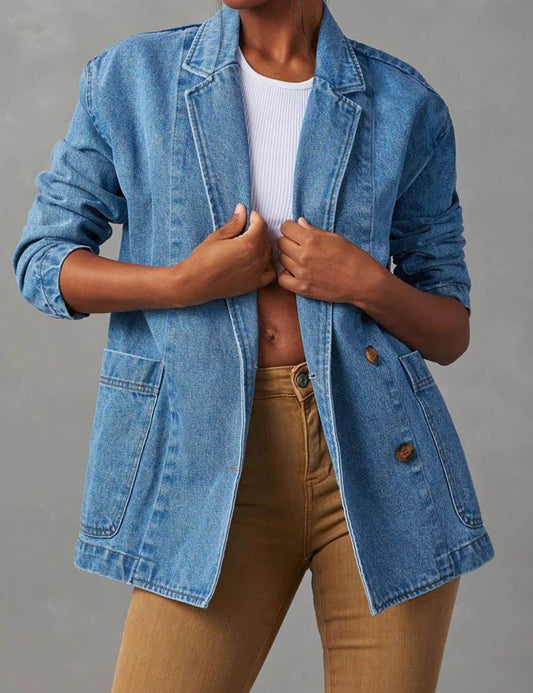 Casual Washed Solid Color Denim Jacket