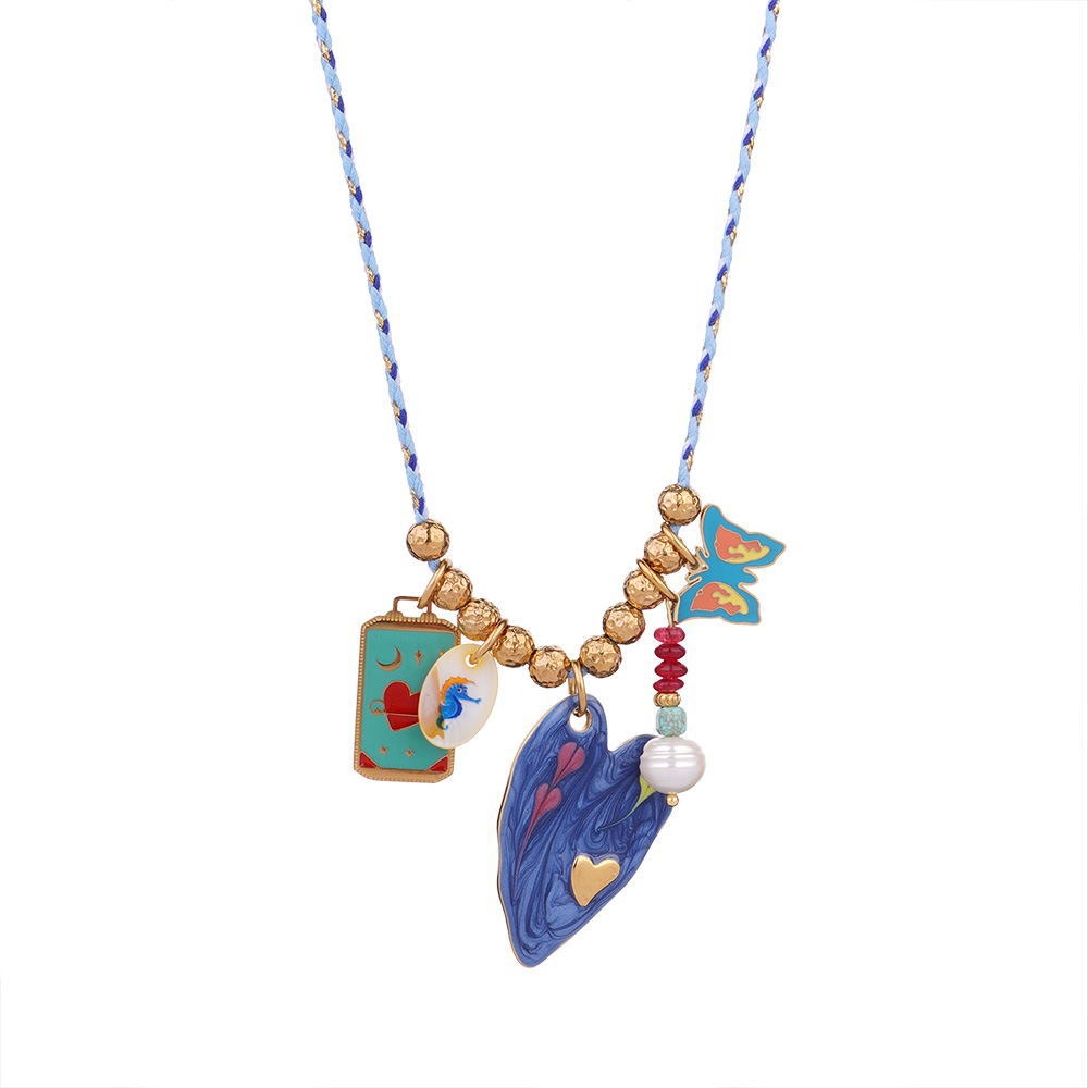 Street Oil Drop Heart Cross Necklace