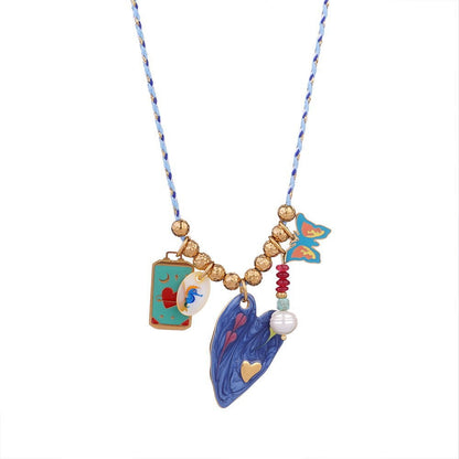 Street Oil Drop Heart Cross Necklace