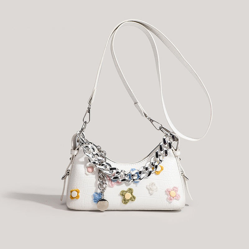 Colorful Flower Jacquard Chain Shoulder Bags