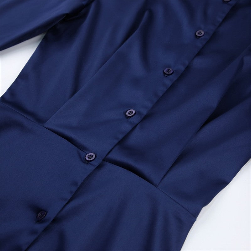 Solid Color Long Sleeve Shirt Wrap Hip Short Dress