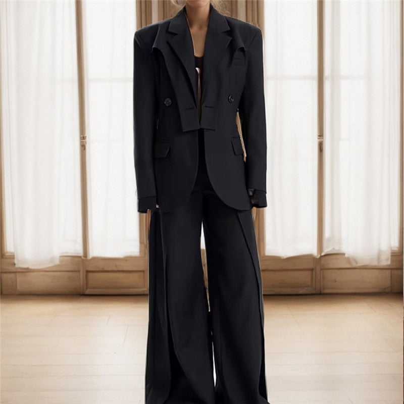 Solid Color Long Sleeve Lapel Irregular Collar Blazer Outerwear