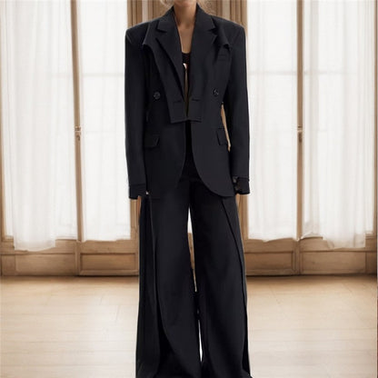 Solid Color Long Sleeve Lapel Irregular Collar Blazer Outerwear