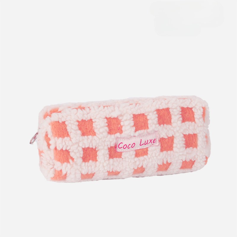 Waffle Checkerboard Plush Makeup Bag