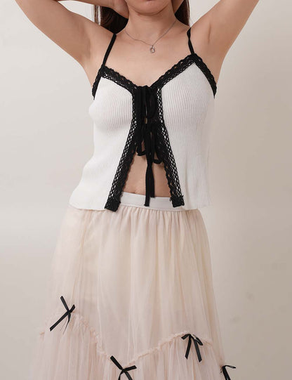 Color Block Lace String Cami Tops