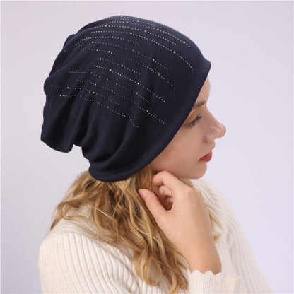 Solid Color Rhinestone Double Layer Beanie
