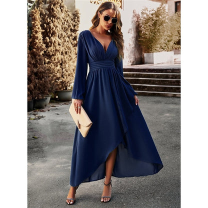 Solid Color Waisted Irregular Full Skirt Dress