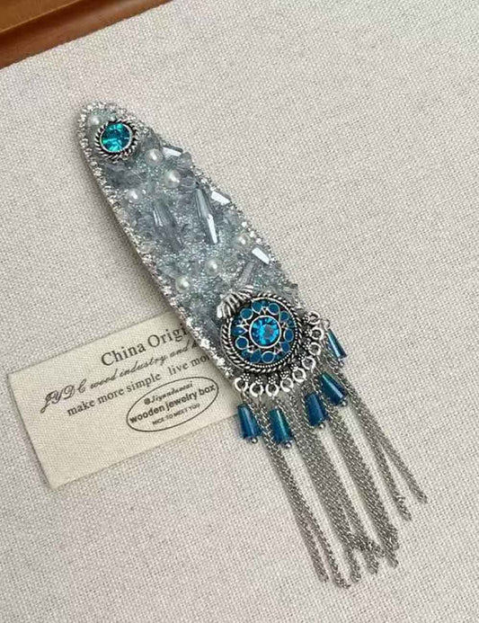 Elegant Crystal Pearl  Rhinestone Tassel Hair Clip