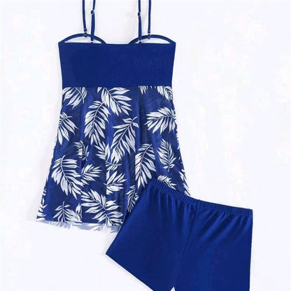 Split Skirt Conservative Mesh Sheer Flesh Printed Swimsuit