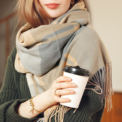Soft Warm Fringed Plaid Scarf