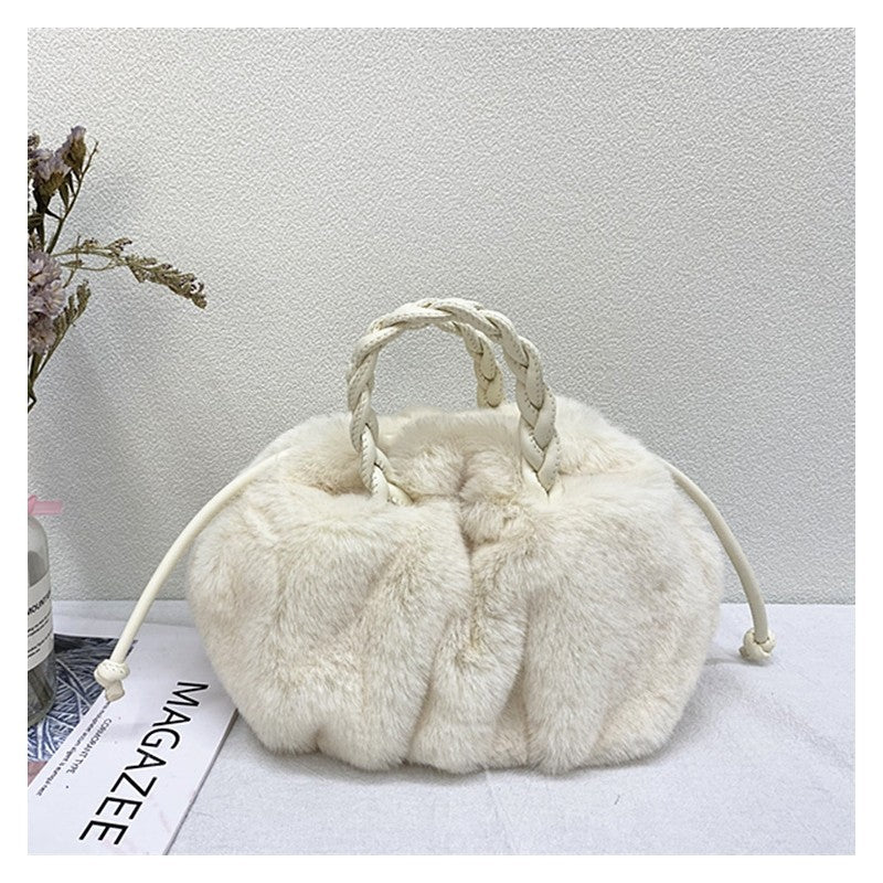 All 4 Colors Cute PU Shoulder Strap Plush Handbag