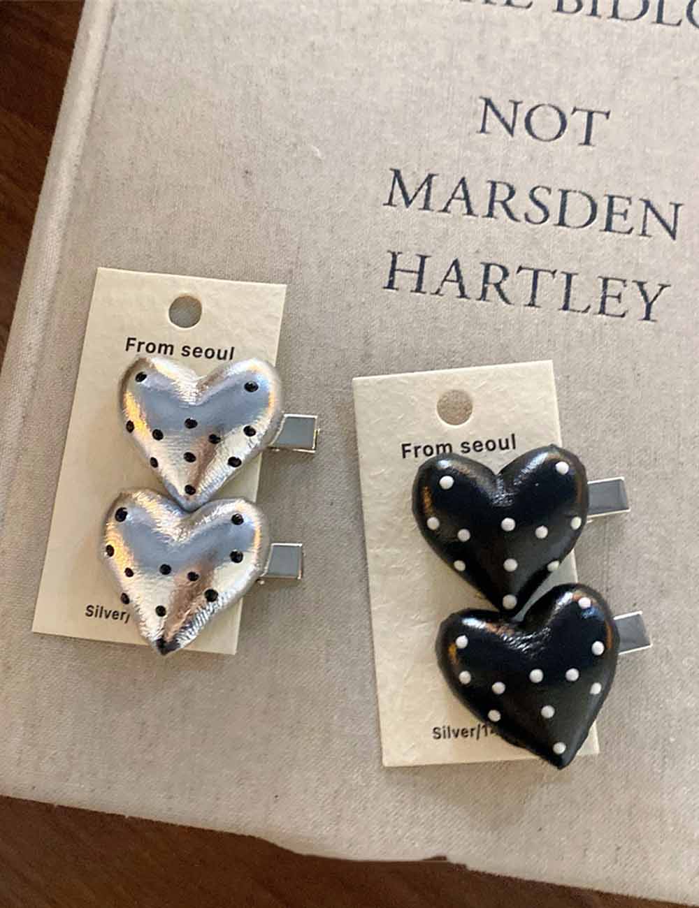 Simple Leather Heart Polka Dot Hair Clips