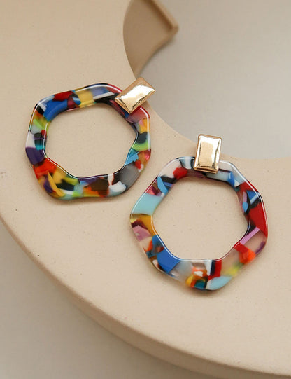 Colorful Acetate Geometric Drop Hoop Earrings