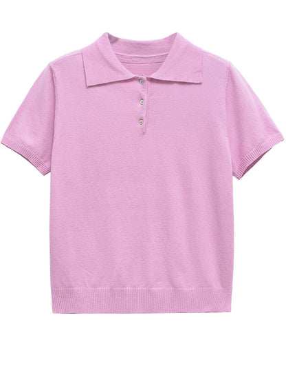 Casual Short Sleeve Plolo Collar Tops