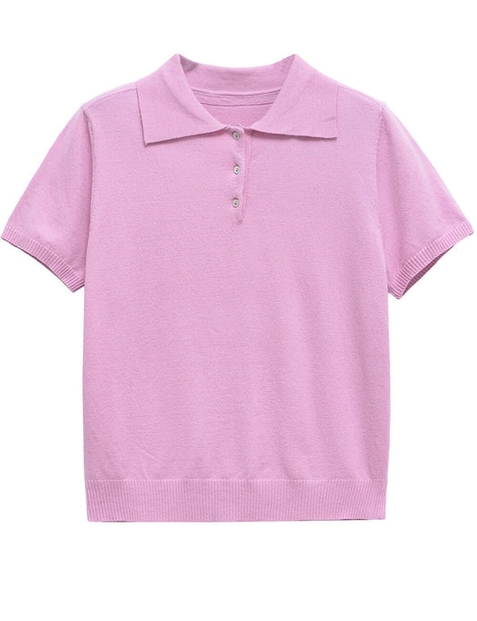 Casual Short Sleeve Plolo Collar Tops